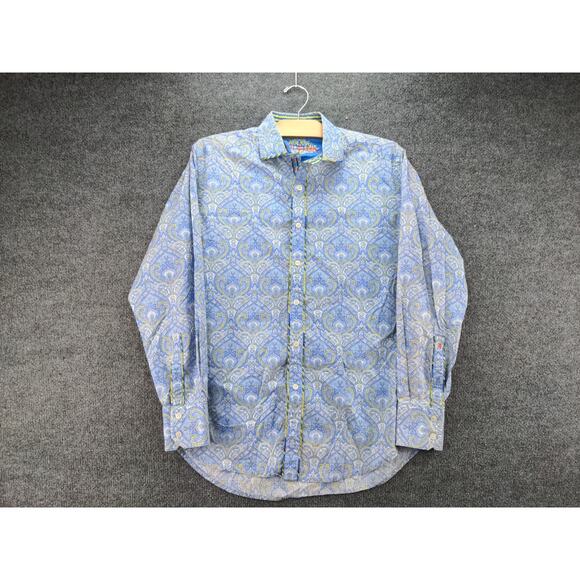 Robert Graham Mens Button Up Dress Shirt Size M Blue Paisley Print Silk Trim - Picture 2 of 13